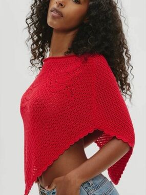 NWT Frankie’s bikinis Sophie crochet knit poncho in red rose